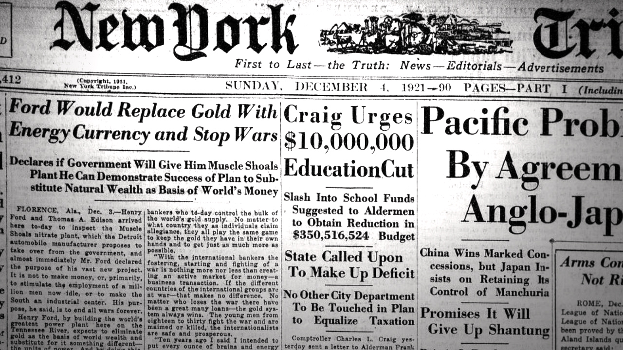 Henry Ford 1921 Newspaper Article - Ford Would Replace Gold With Energy Currency
